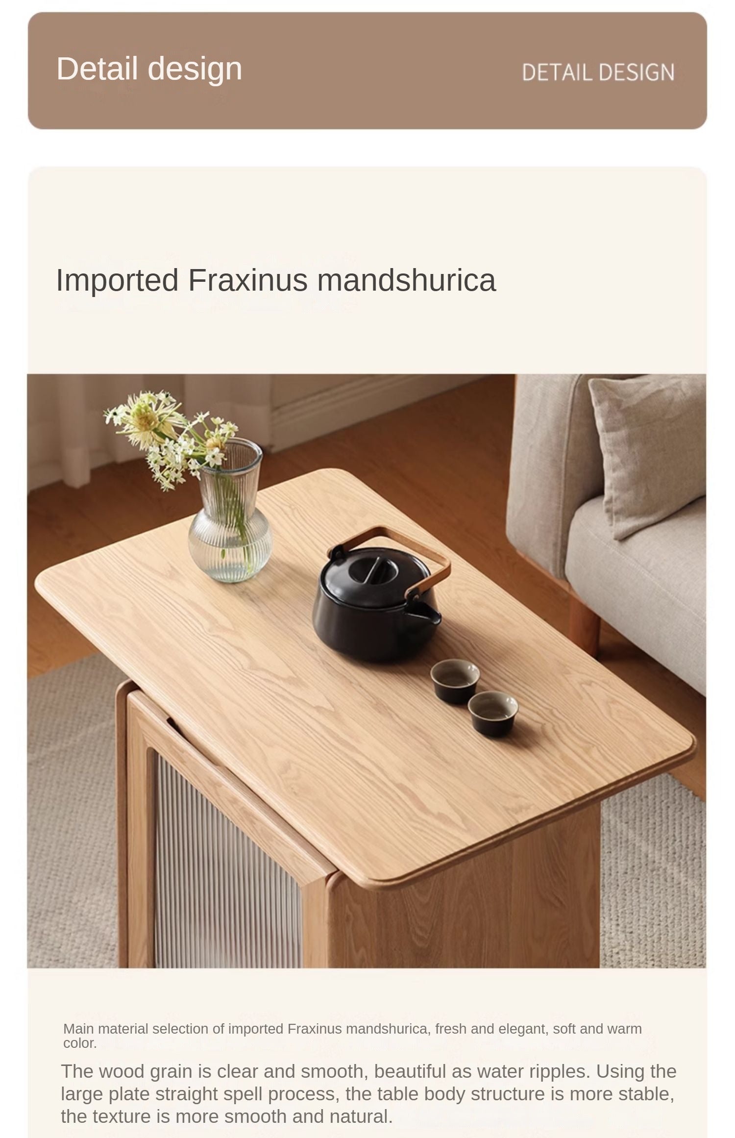 Ash Solid Wood Mobile Coffee Cabinet