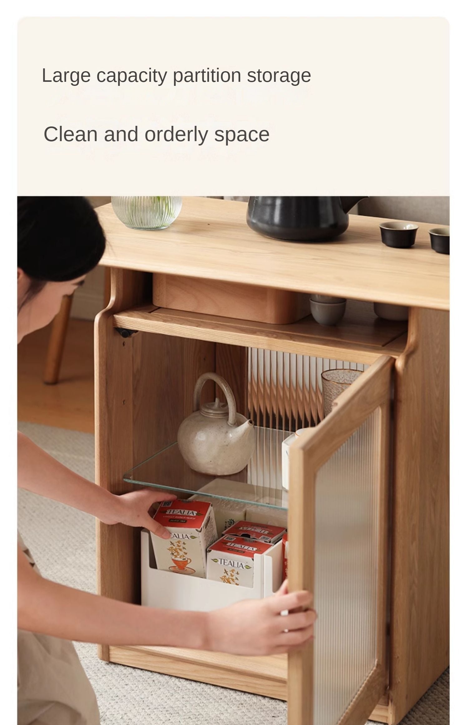 Ash Solid Wood Mobile Coffee Cabinet