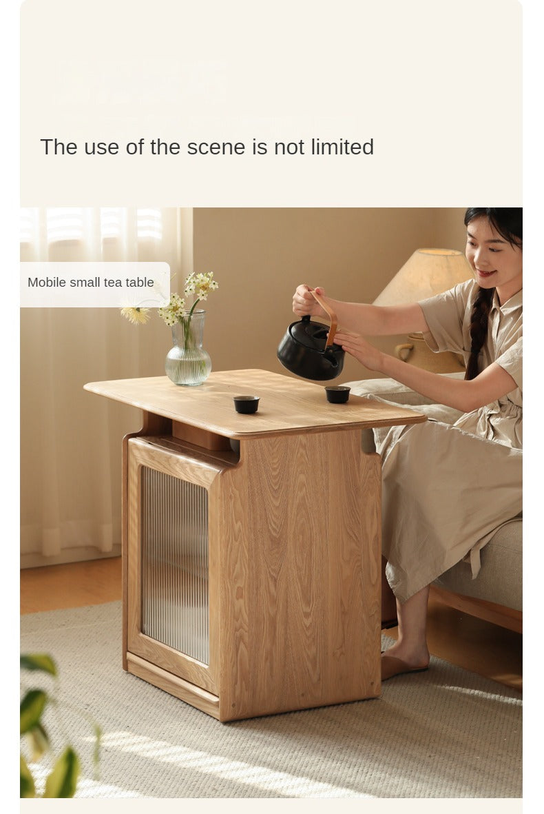 Ash Solid Wood Mobile Coffee Cabinet