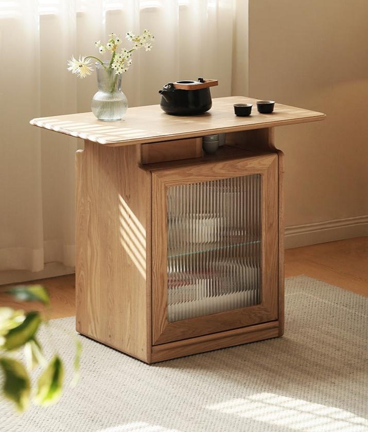 Ash Solid Wood Mobile Coffee Cabinet
