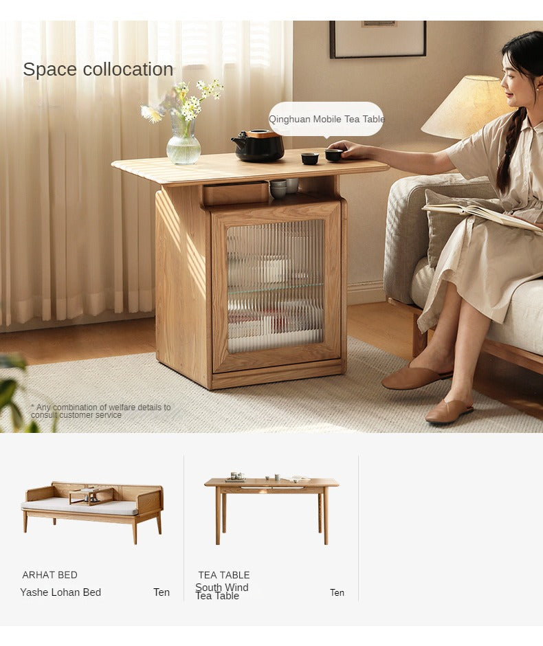 Ash Solid Wood Mobile Coffee Cabinet