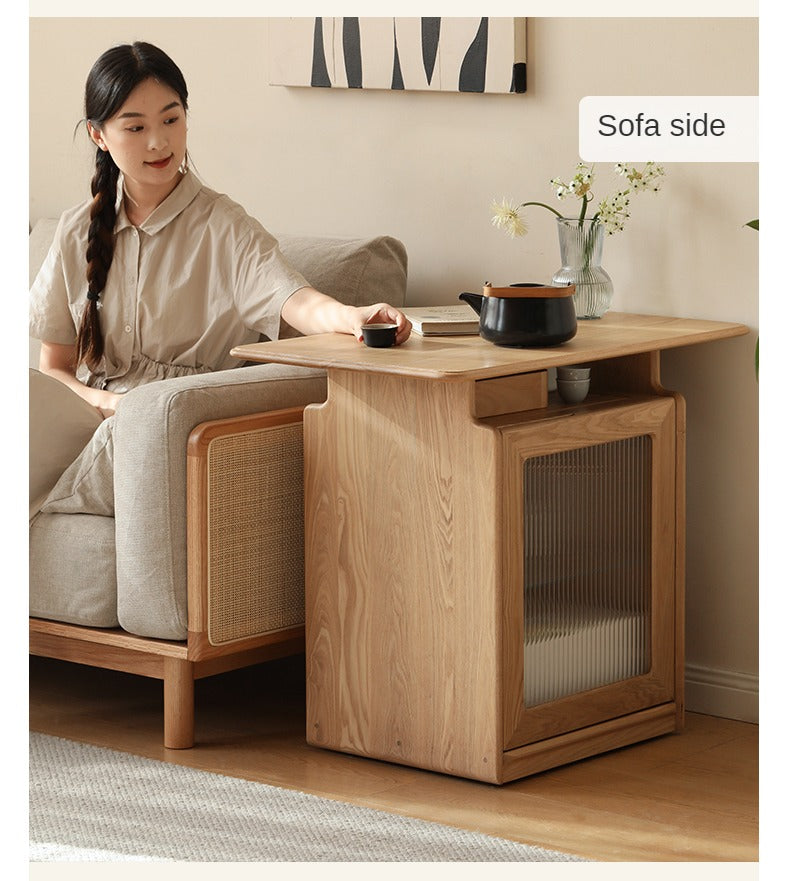Ash Solid Wood Mobile Coffee Cabinet