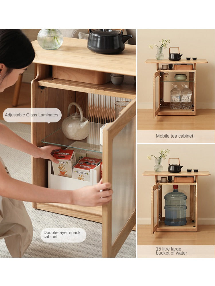 Ash Solid Wood Mobile Coffee Cabinet