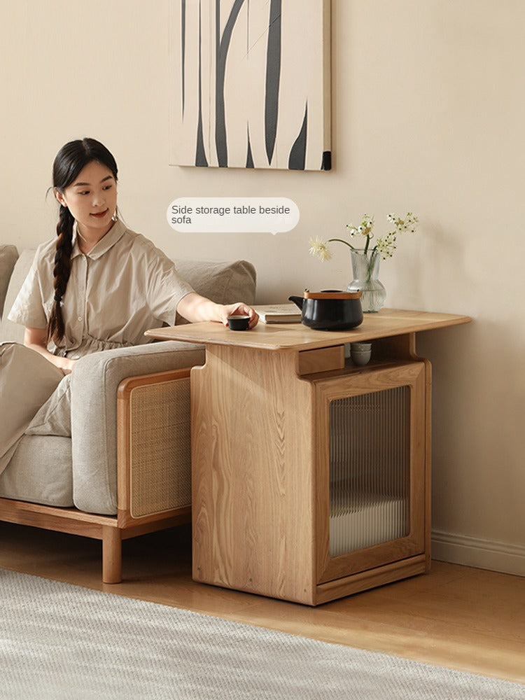 Ash Solid Wood Mobile Coffee Cabinet