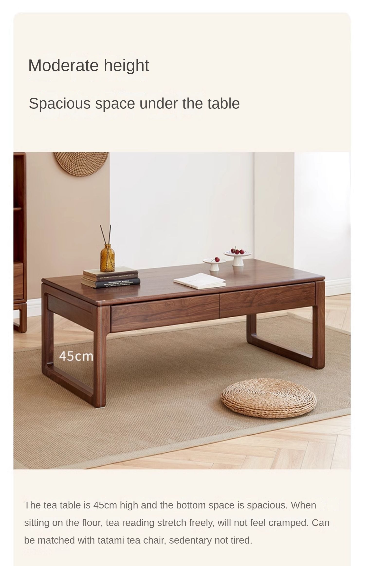 Black Walnut, Oak Solid Wood Tea Table