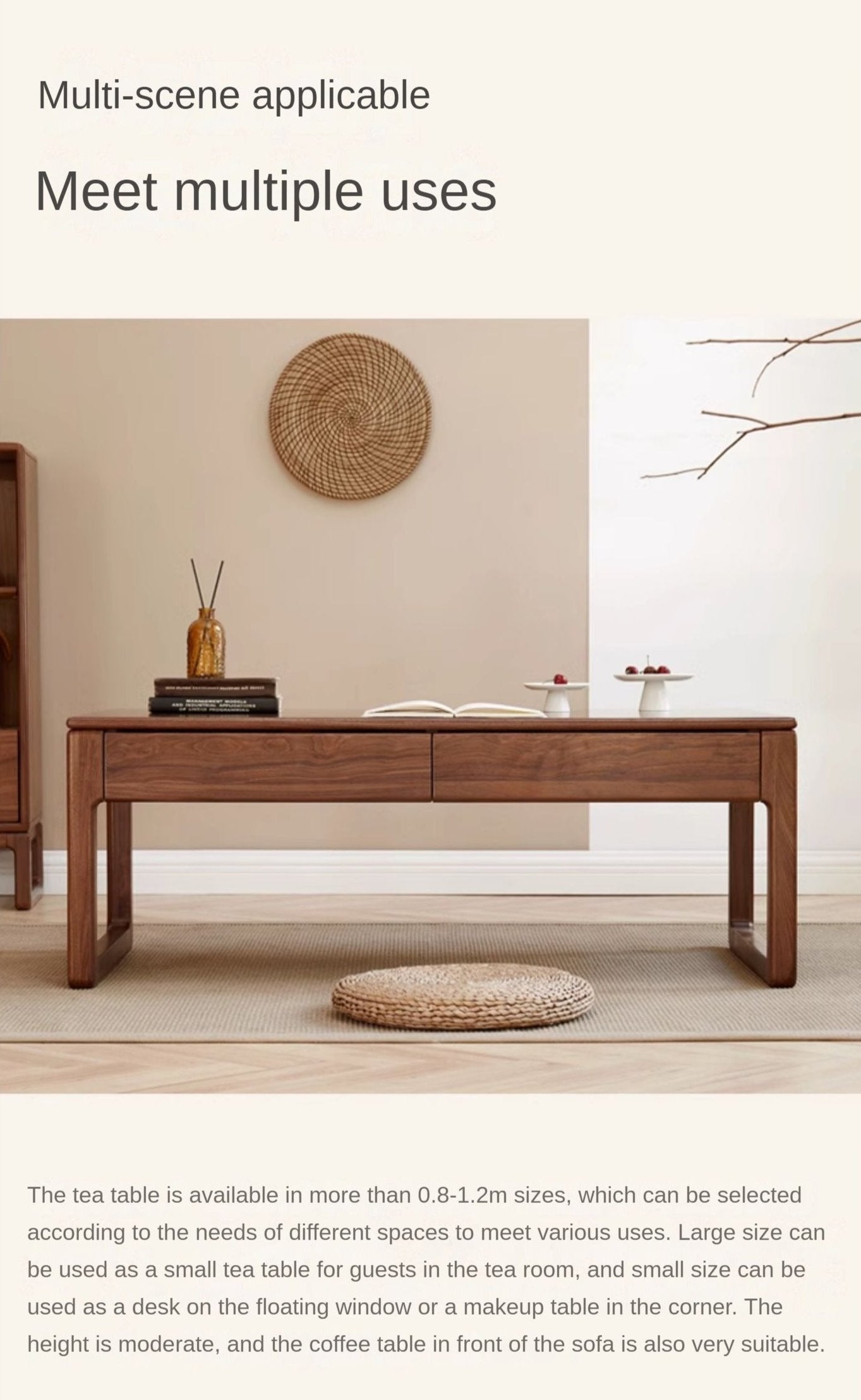 Black Walnut, Oak Solid Wood Tea Table