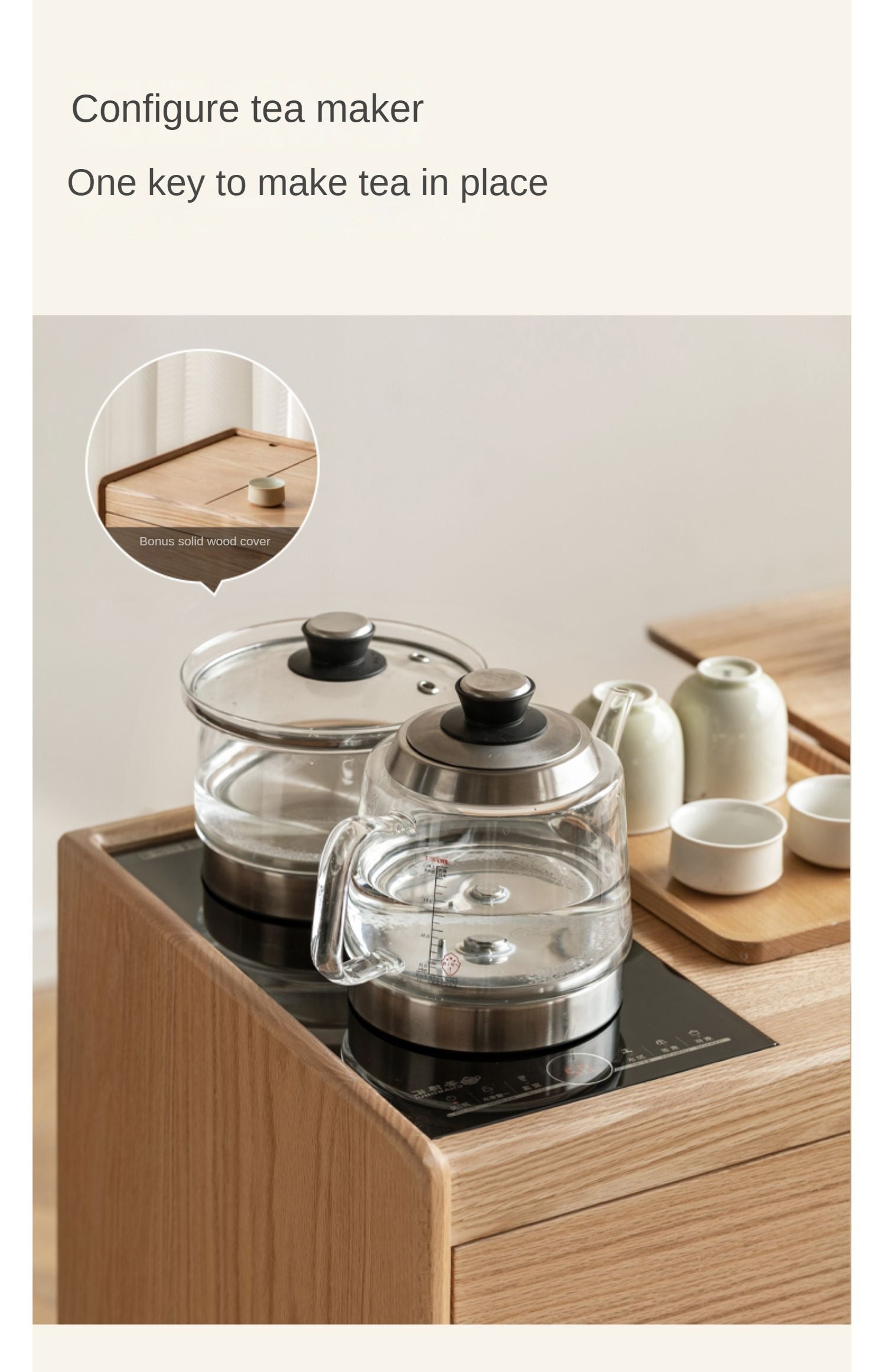 Black Walnut, Oak Solid Wood Movable Tea Cabinet