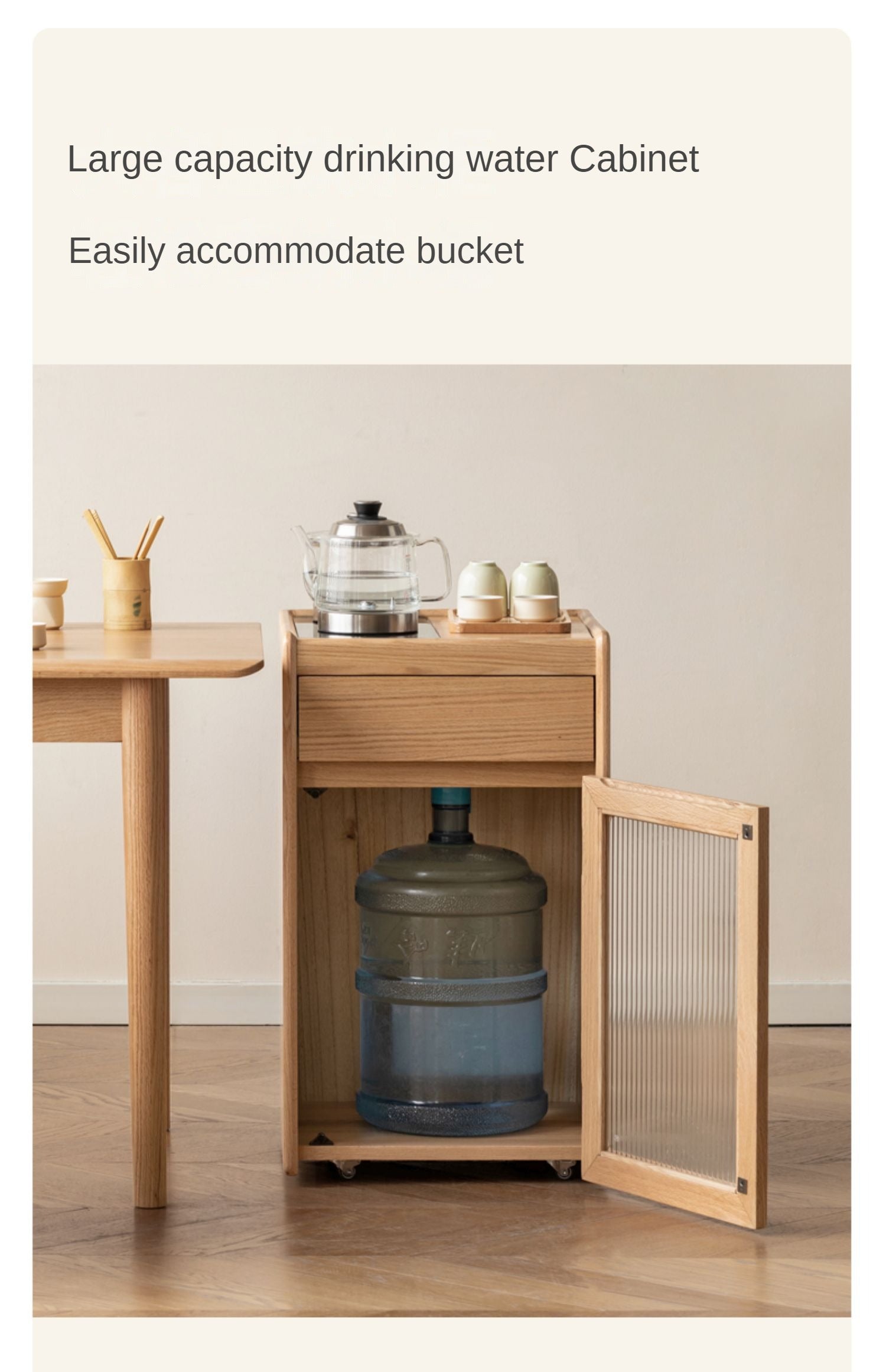 Black Walnut, Oak Solid Wood Movable Tea Cabinet