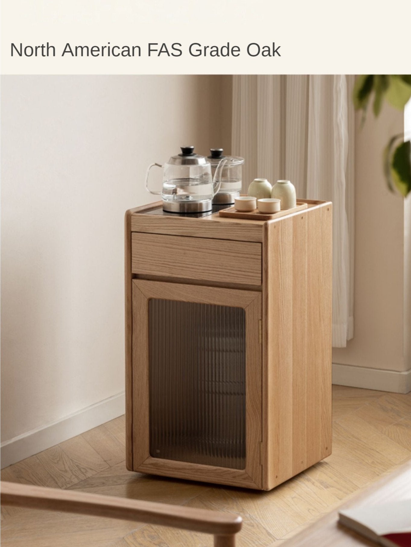Black Walnut, Oak Solid Wood Movable Tea Cabinet