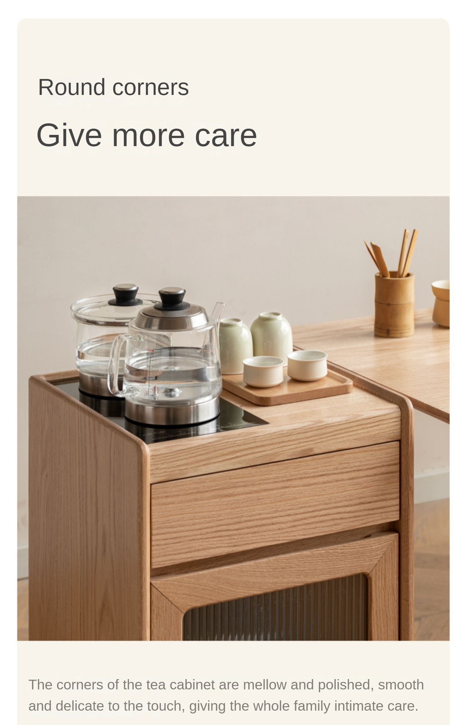 Black Walnut, Oak Solid Wood Movable Tea Cabinet