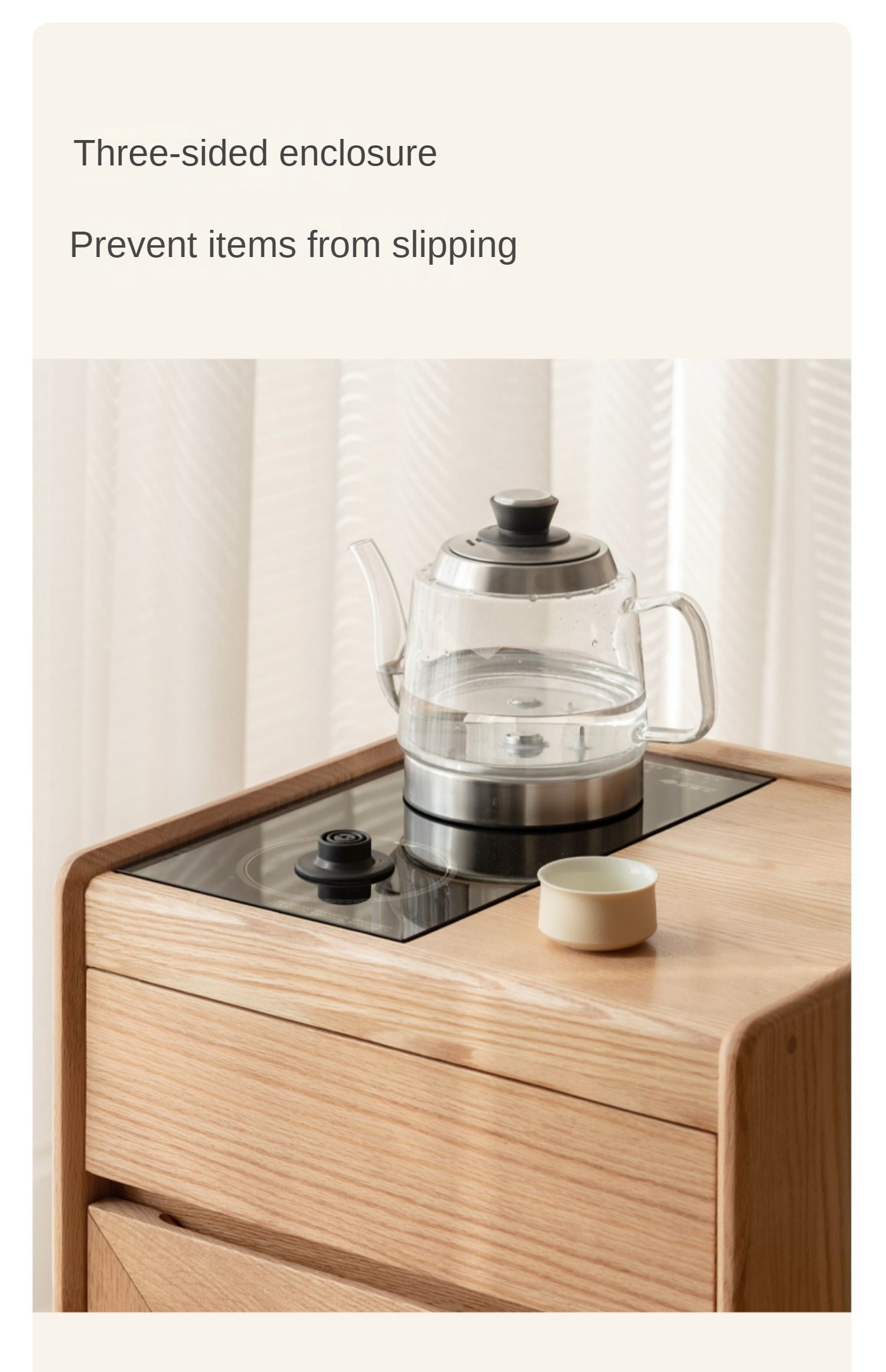 Black Walnut, Oak Solid Wood Movable Tea Cabinet