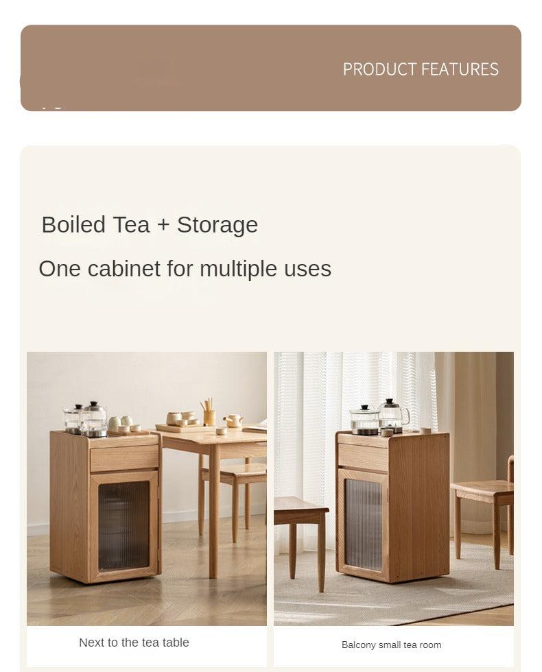 Black Walnut, Oak Solid Wood Movable Tea Cabinet