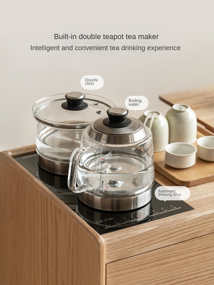 Black Walnut, Oak Solid Wood Movable Tea Cabinet