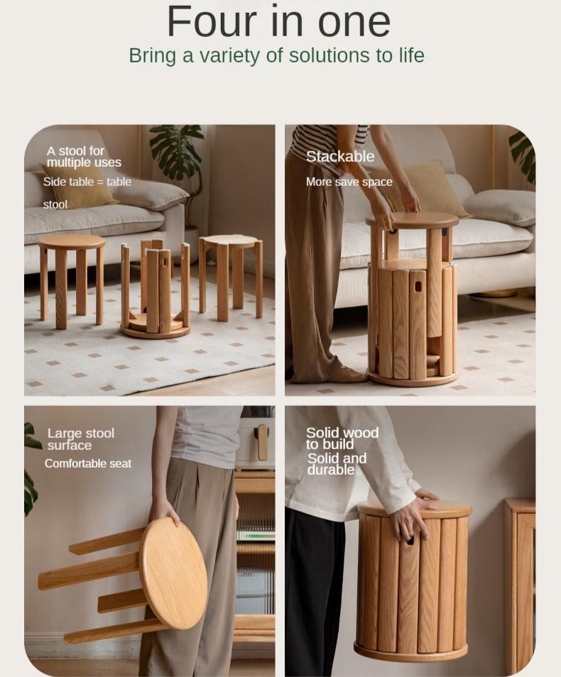 4 pcs Black Walnut, Ash, Oak Solid Wood, Cherry, Solid RubberWood Stackable Dining Stool