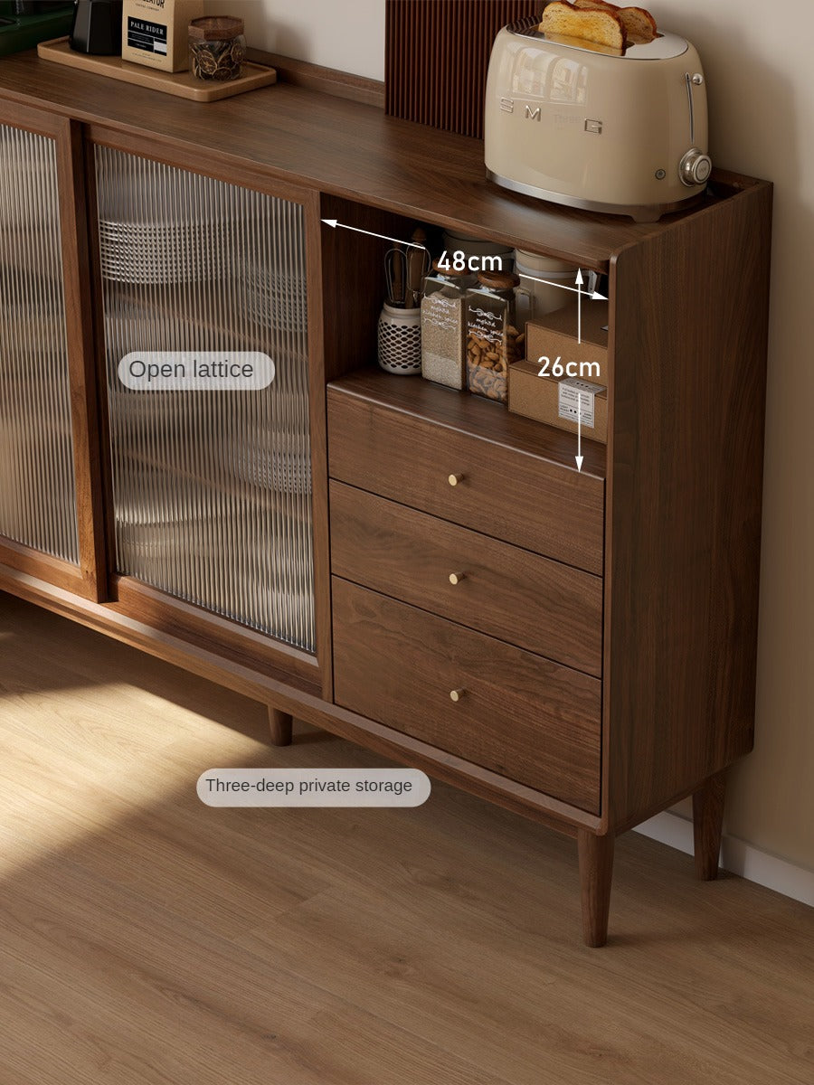 Black Walnut, Oak Solid Wood Glass Modern Simple Sideboard
