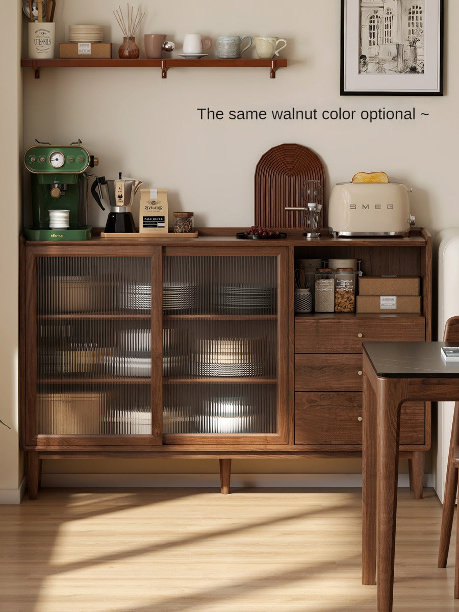 Black Walnut, Oak Solid Wood Glass Modern Simple Sideboard