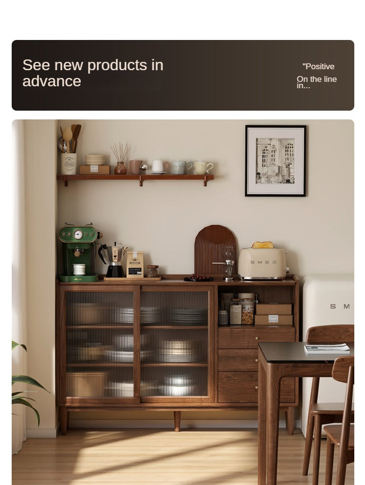 Black Walnut, Oak, Solid RubberWood Glass Modern Simple Sideboard