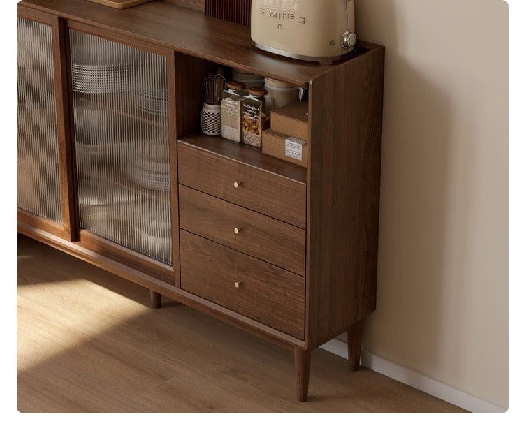Black Walnut, Oak Solid Wood Glass Modern Simple Sideboard