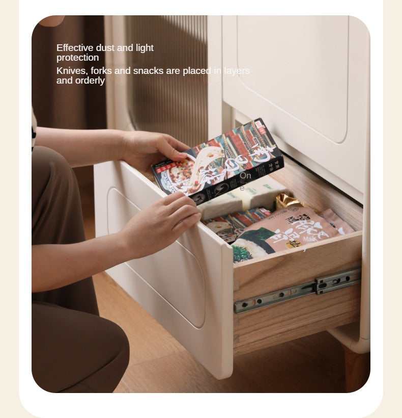 Solid RubberWood,Tulipwood Solid Wood Rock Board Cream Style Dining Sideboard