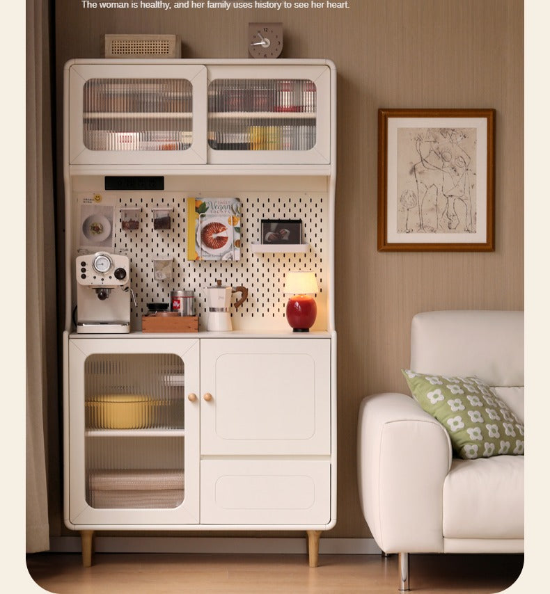 Solid RubberWood Rock Board Cream Style Dining Sideboard