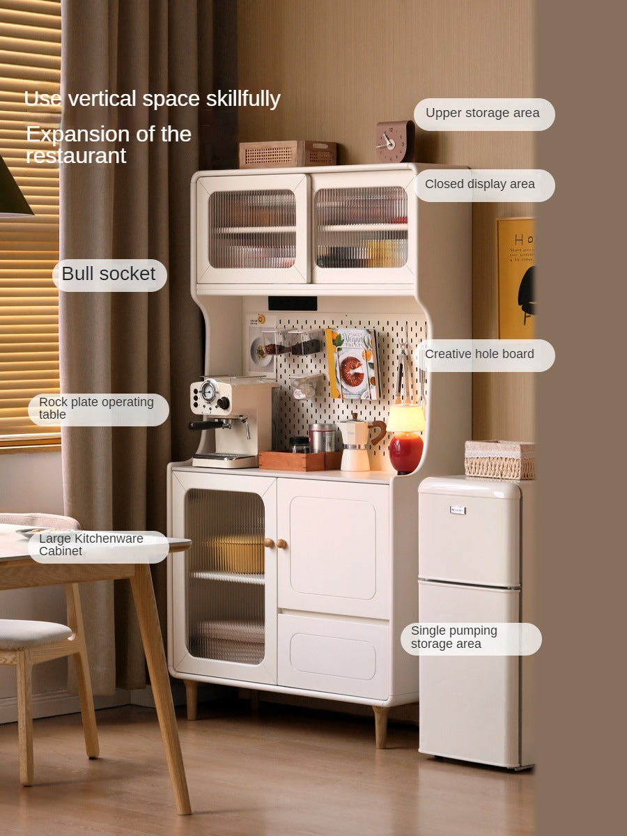 Solid RubberWood Rock Board Cream Style Dining Sideboard