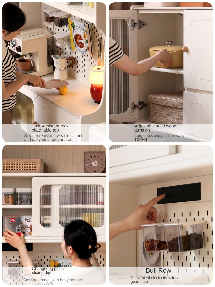 Solid RubberWood,Tulipwood Solid Wood Rock Board Cream Style Dining Sideboard