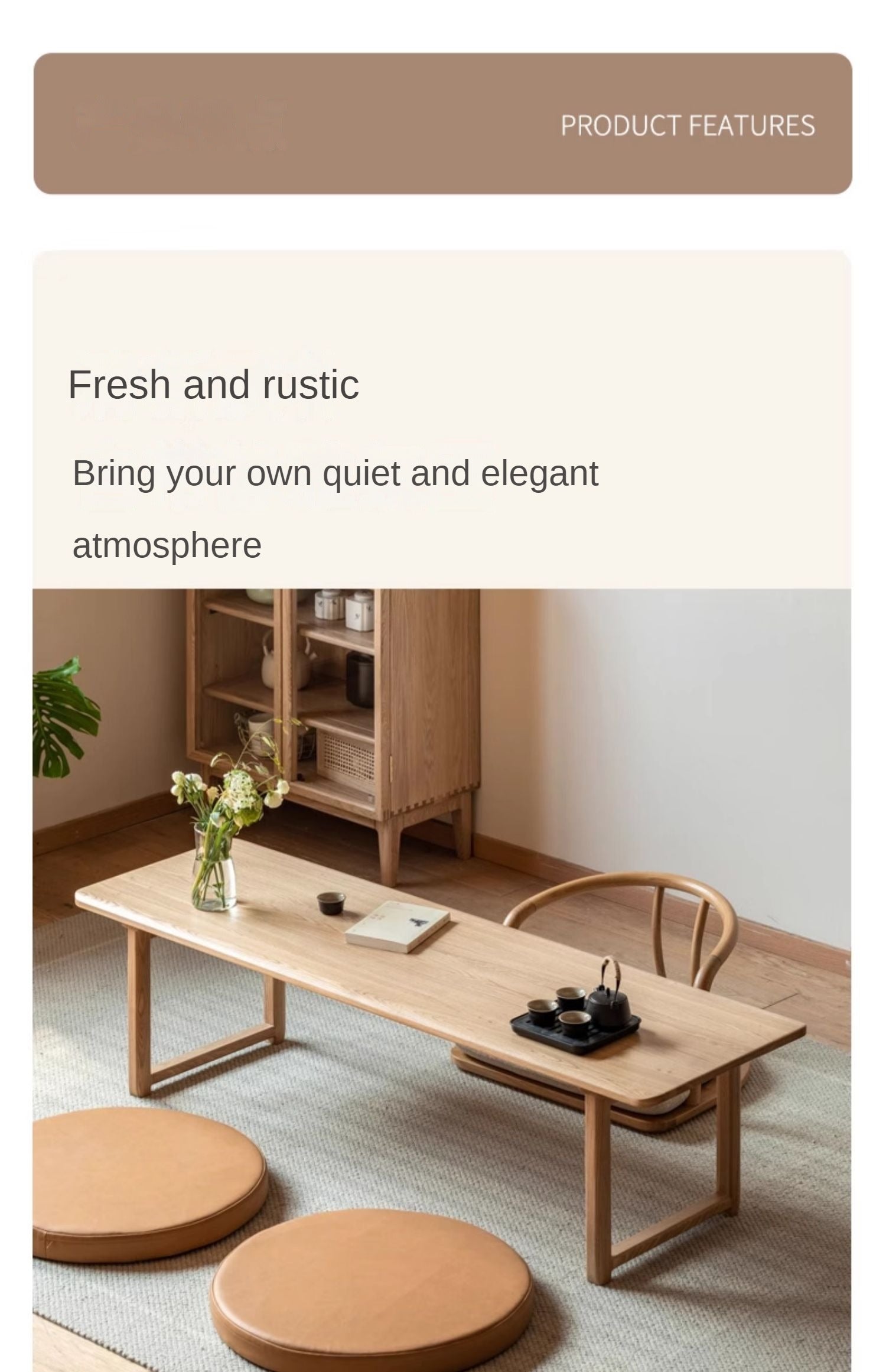 Ash Solid Wood Tatami Short Tea Table.