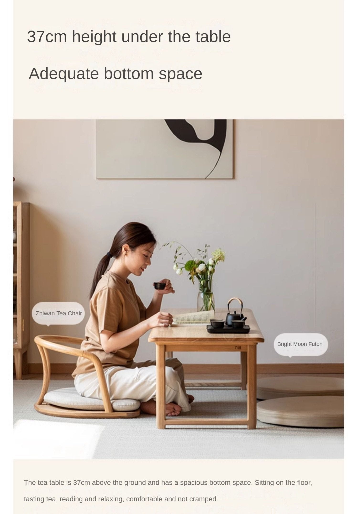 Ash Solid Wood Tatami Short Tea Table.