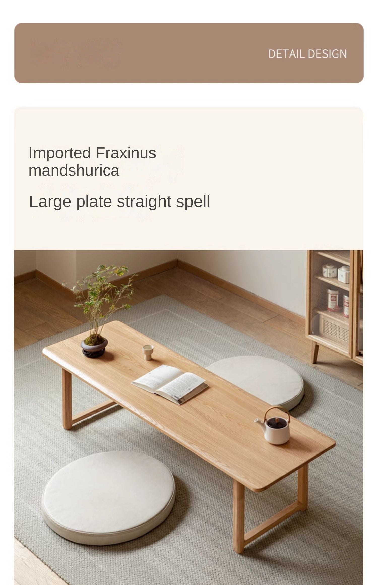 Ash Solid Wood Tatami Short Tea Table.