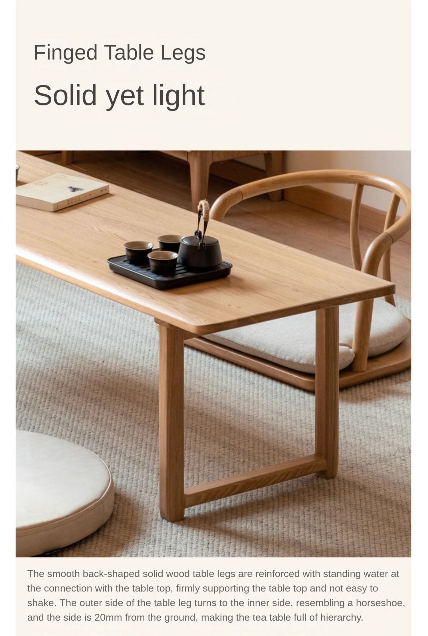 Ash Solid Wood Tatami Short Tea Table.