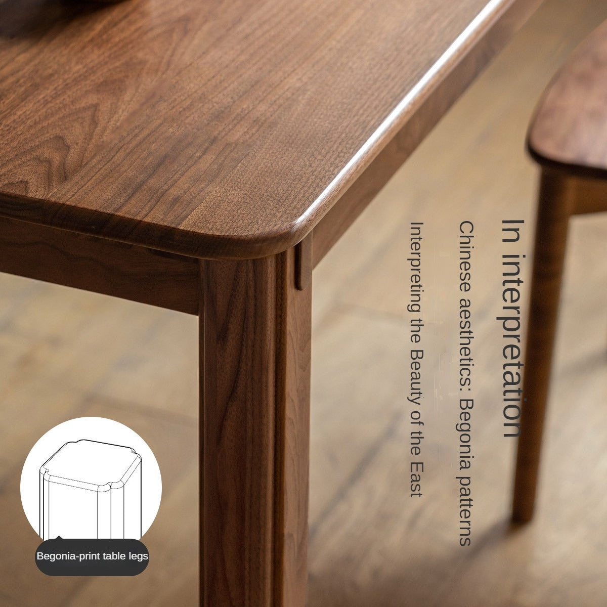 Black Walnut, Ash Solid Wood Dining Table.