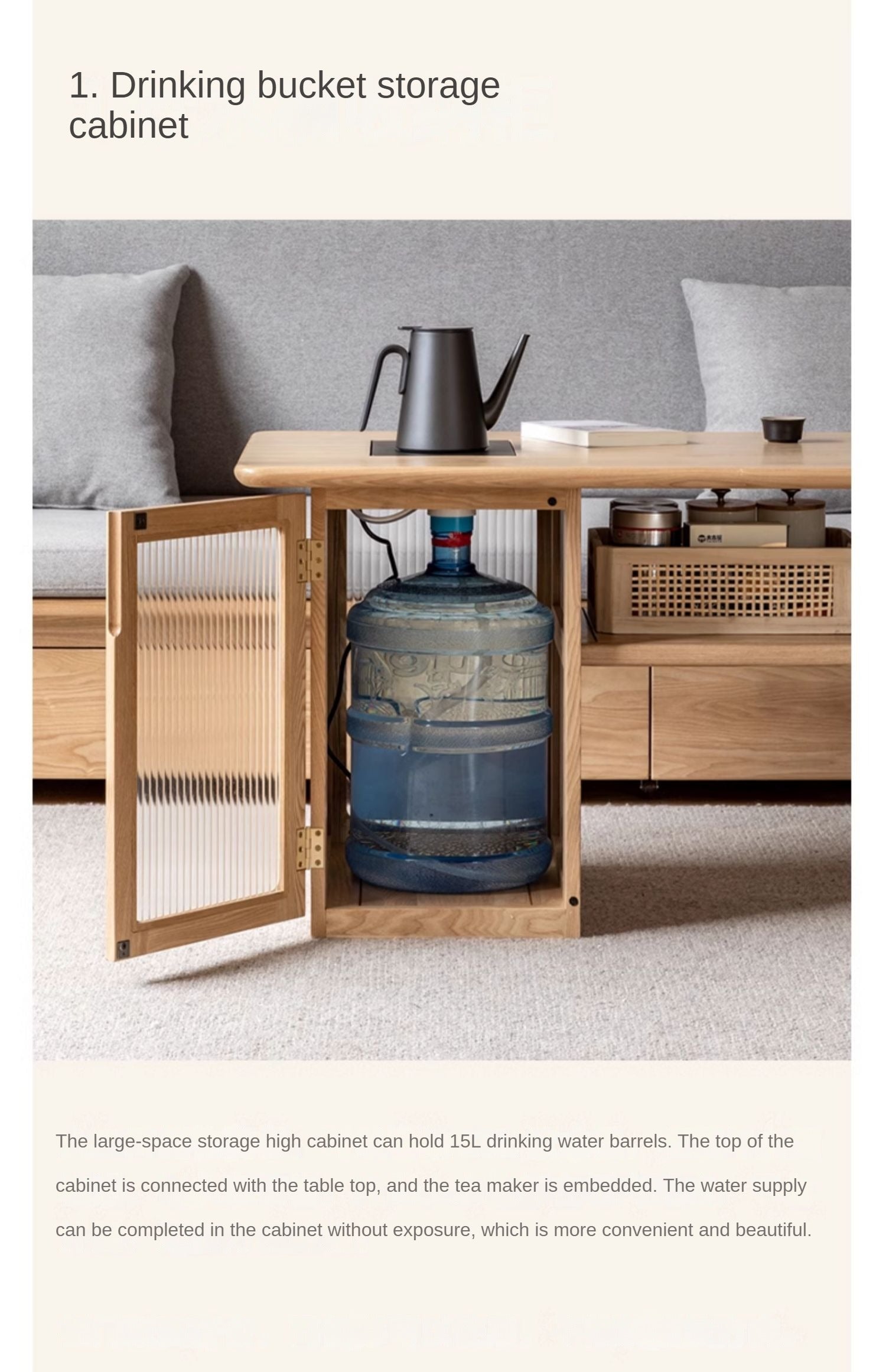 Ash Solid Wood Tea Cabinet With Tea Maker