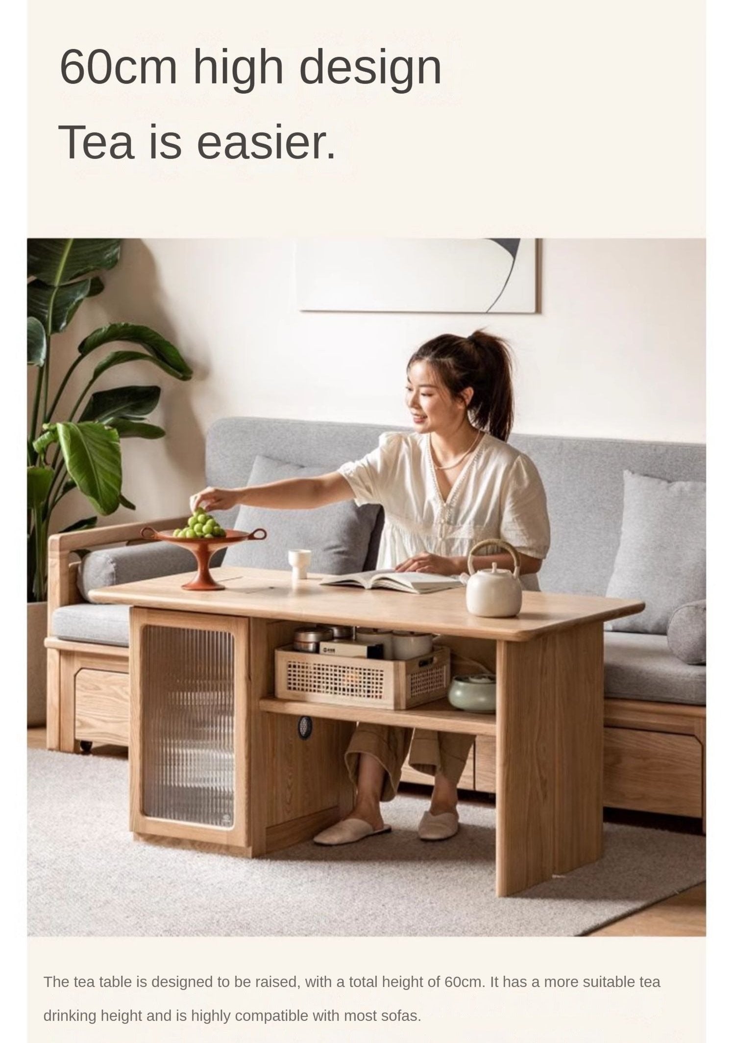 Ash Solid Wood Tea Cabinet With Tea Maker