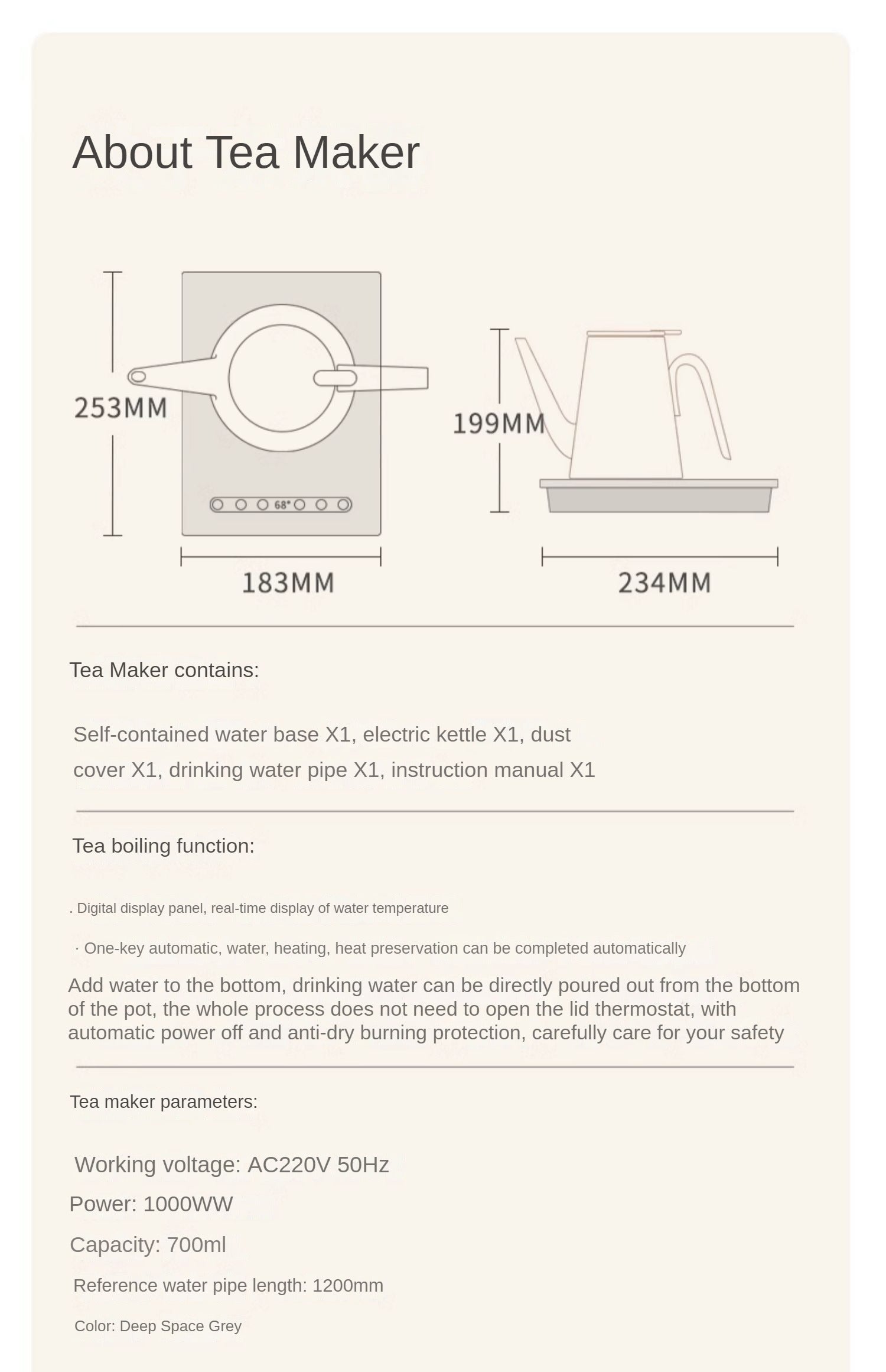Ash Solid Wood Tea Cabinet With Tea Maker