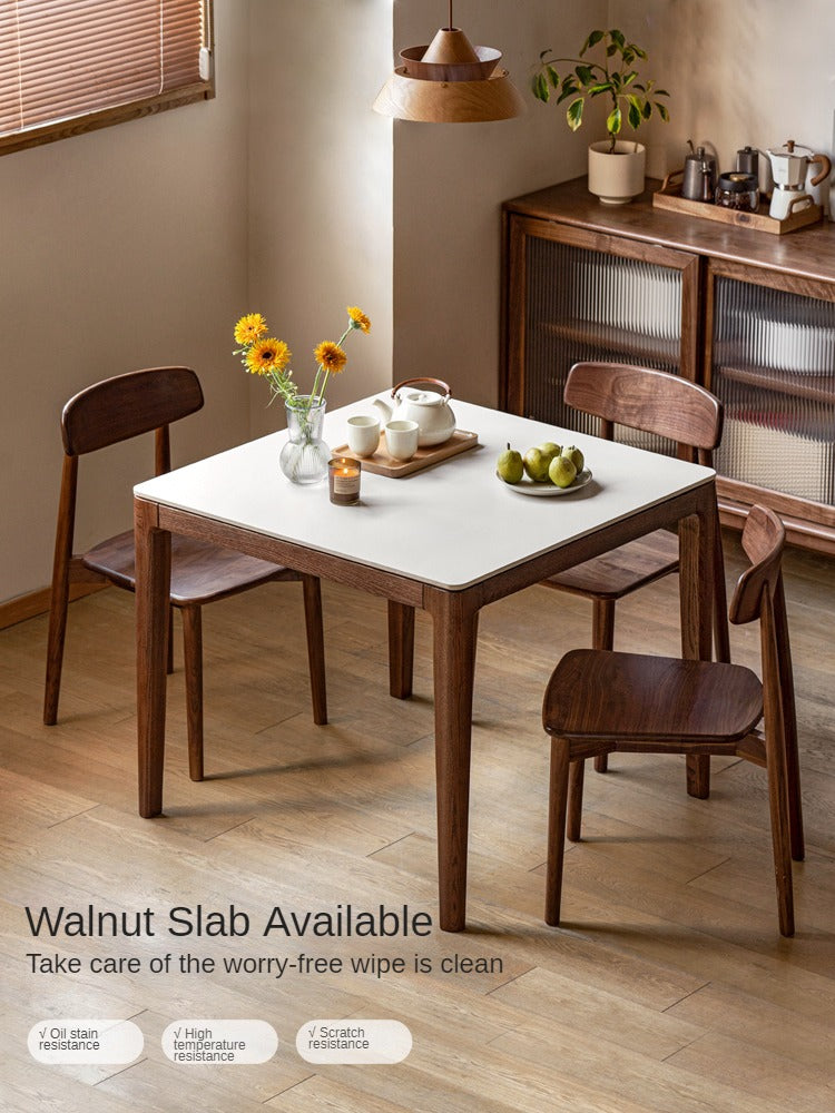 Black Walnut, Oak Solid Wood Square Rock Board Dining Table