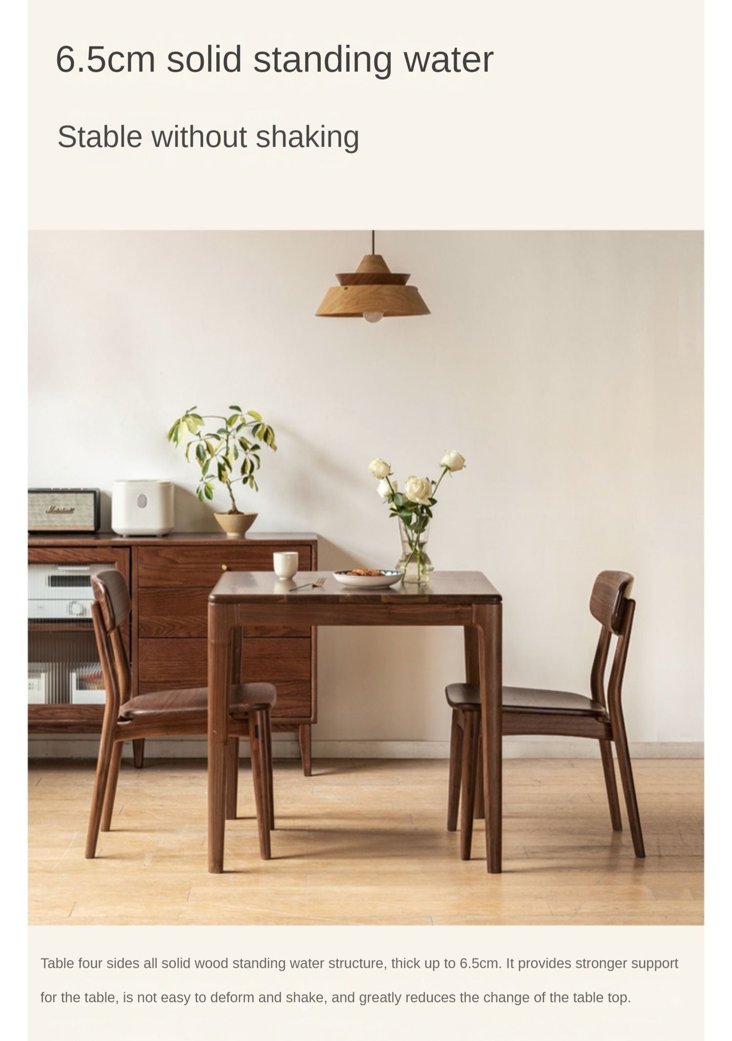 Black Walnut, Oak Solid Wood Square Rock Board Dining Table