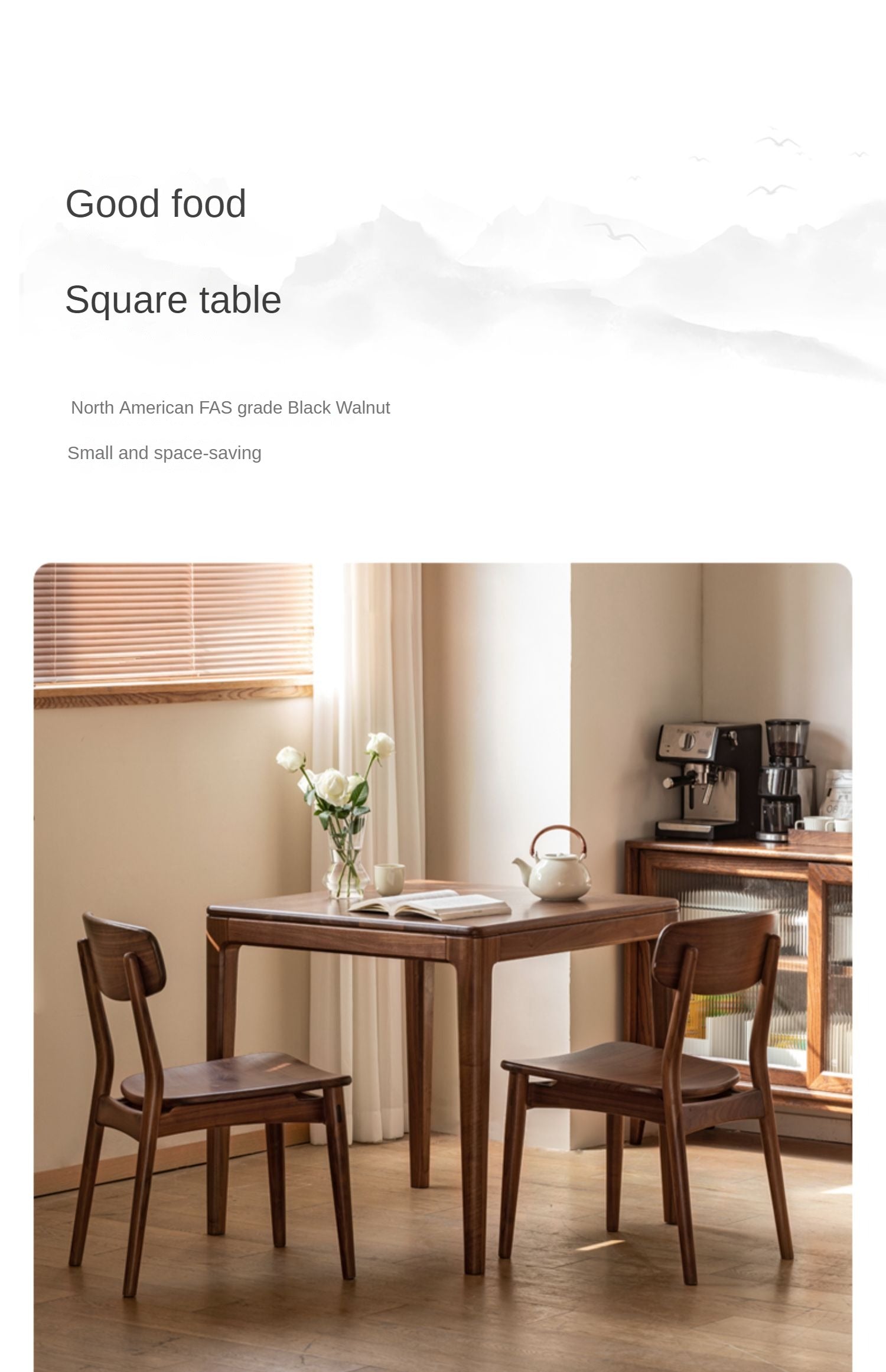 Black Walnut, Oak Solid Wood Square Rock Board Dining Table