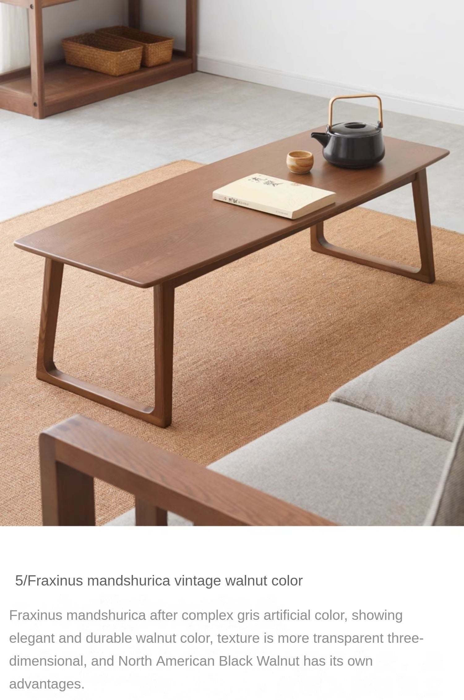 Black Walnut, Ash Solid Wood Low Small Coffee Table