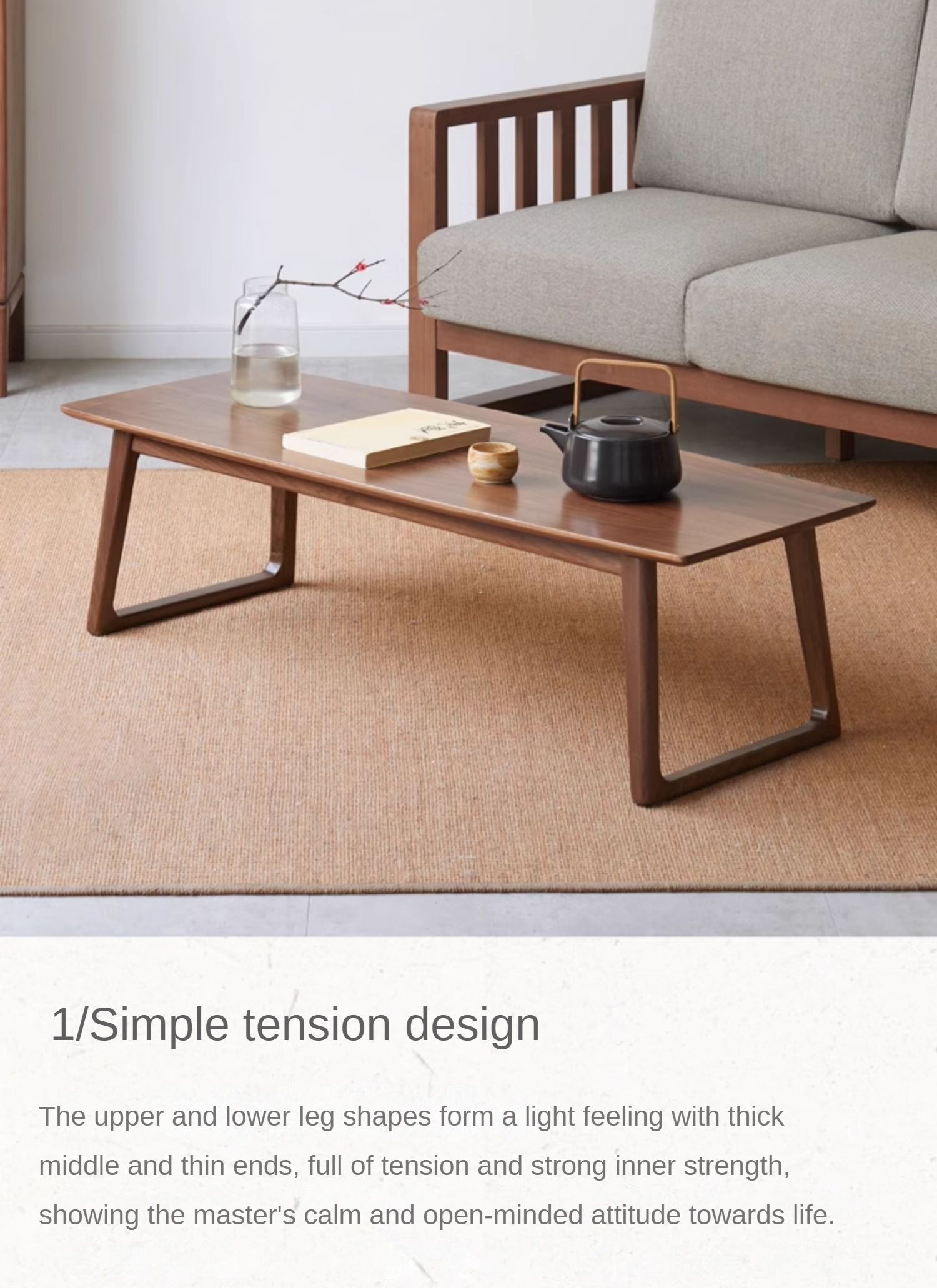 Black Walnut, Ash Solid Wood Low Small Coffee Table