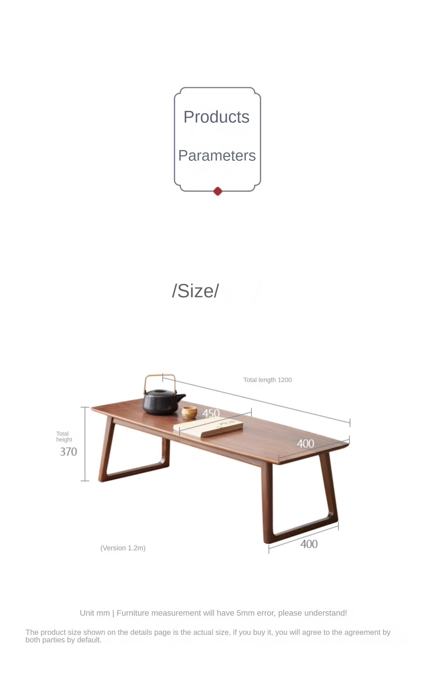 Black Walnut, Ash Solid Wood Low Small Coffee Table