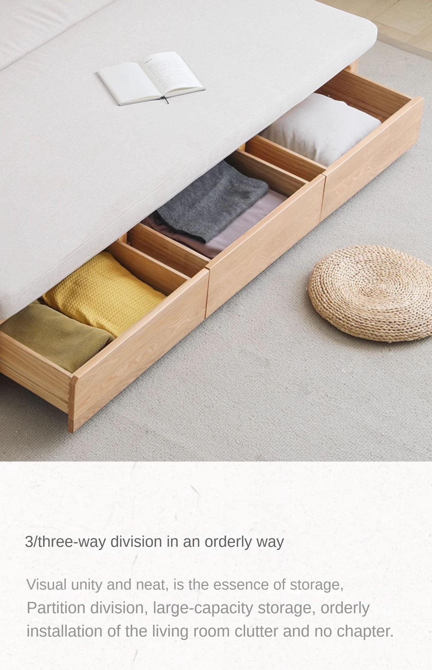 Ash Solid Wood Retractable Multifunctional Box Sofa Bed.