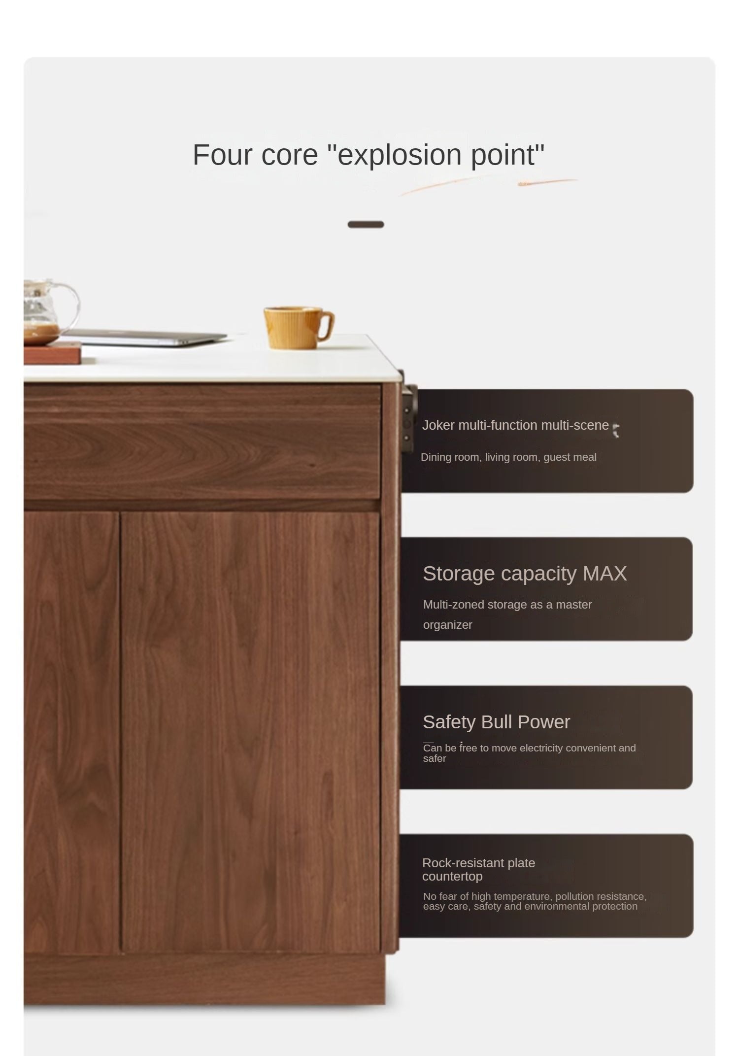 Black Walnut, Oak Solid Wood Island Light Luxury Sideboard