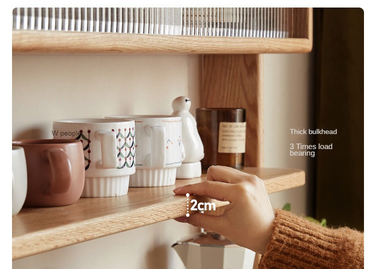 Oak, Solid RubberWood Rock Board Dining Sideboard Integrated Multifunctional Storage
