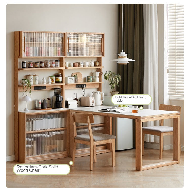 Oak, Solid RubberWood Rock Board Dining Sideboard Integrated Multifunctional Storage