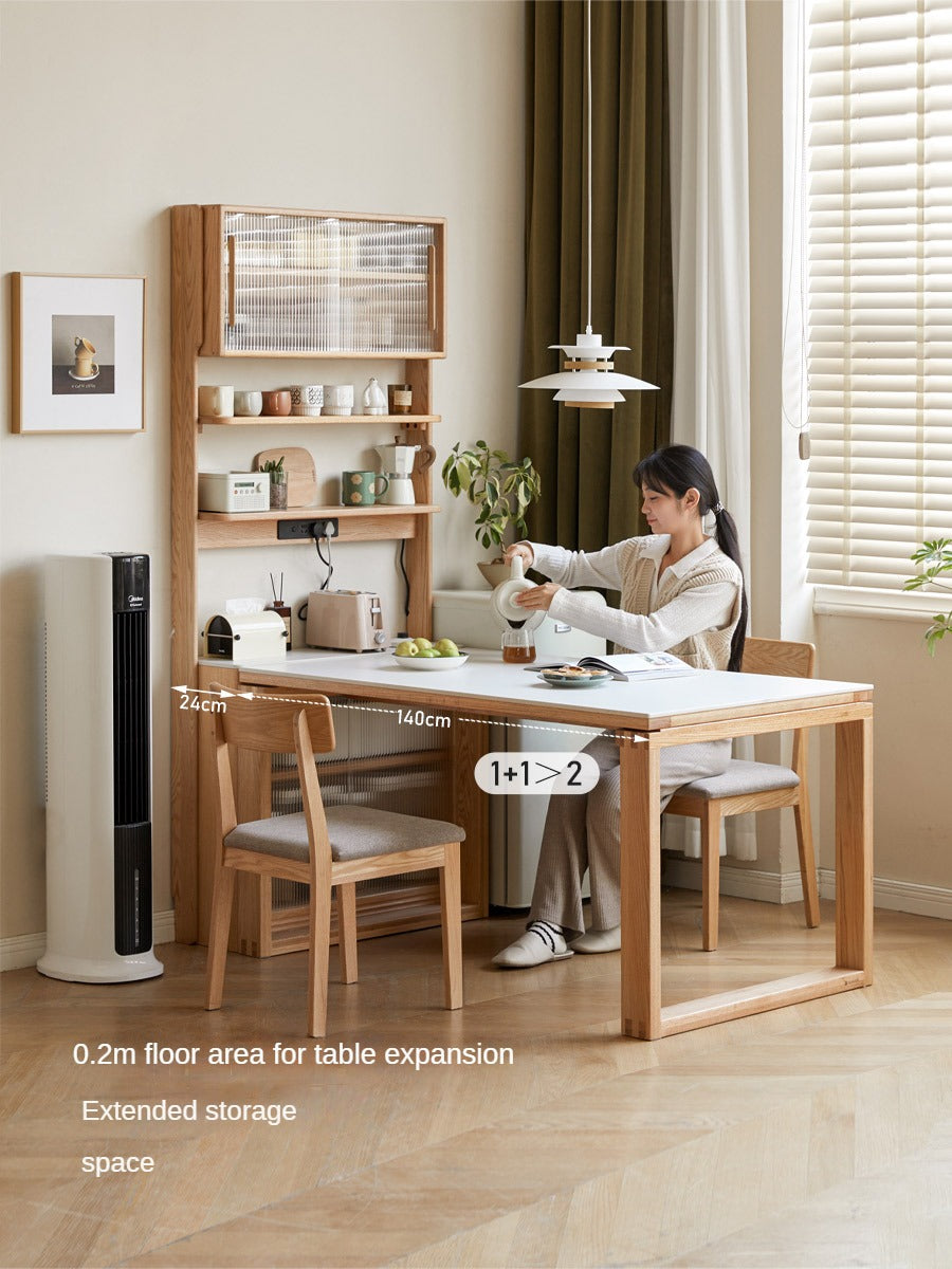 Oak, Solid RubberWood Rock Board Dining Sideboard Integrated Multifunctional Storage