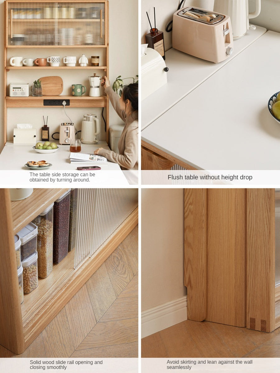 Oak, Solid RubberWood Rock Board Dining Sideboard Integrated Multifunctional Storage