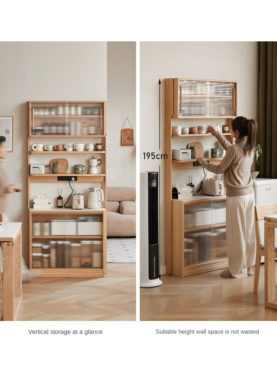 Oak, Solid RubberWood Rock Board Dining Sideboard Integrated Multifunctional Storage