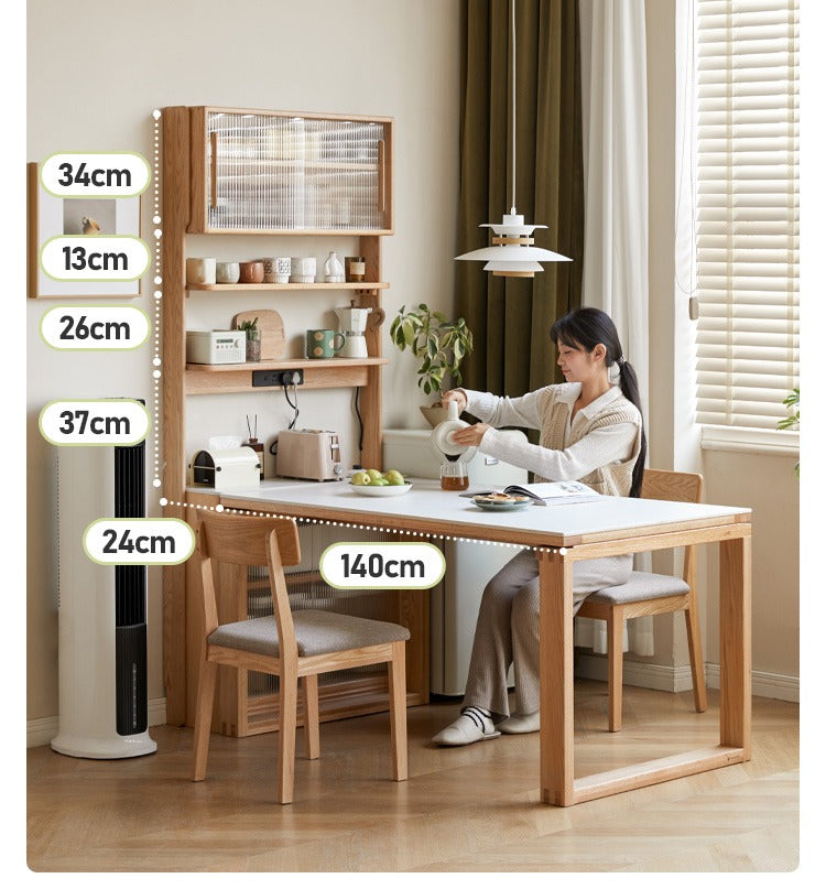 Oak, Solid RubberWood Rock Board Dining Sideboard Integrated Multifunctional Storage