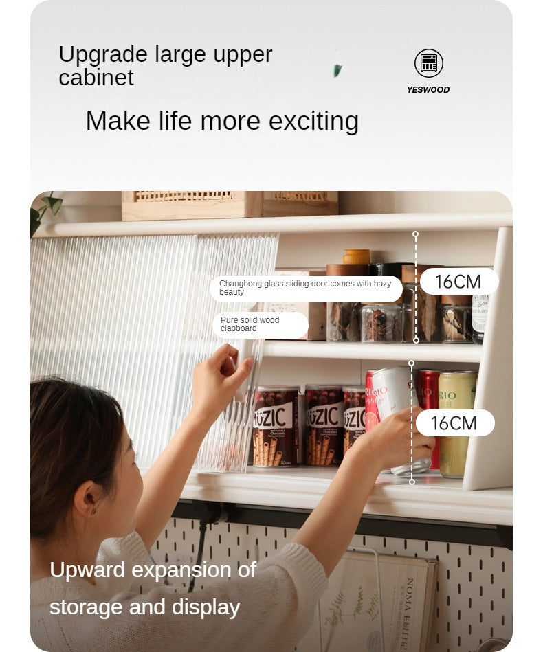 Solid RubberWood Dining Sideboard Cream Style Against The Wall Integrated