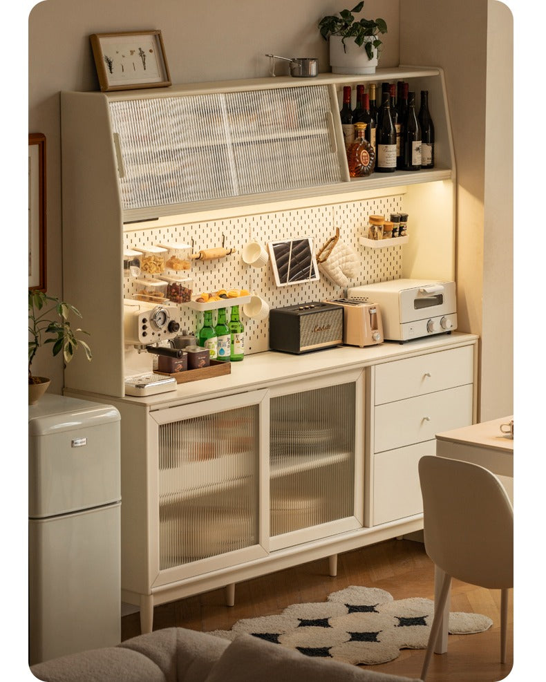 Solid RubberWood Dining Sideboard Cream Style Against The Wall Integrated